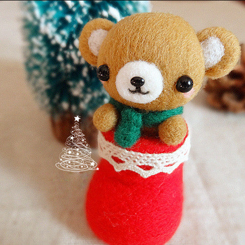 Needle Felted Felting project Wool Animals Christmas Bear Cute Craft