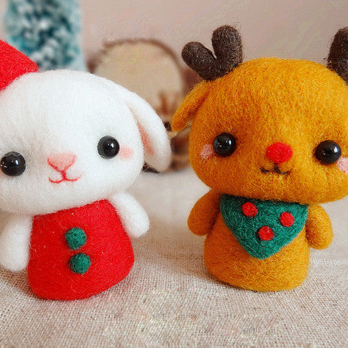 Needle Felted Felting project Wool Animals Bunny Reindeer Cute Craft