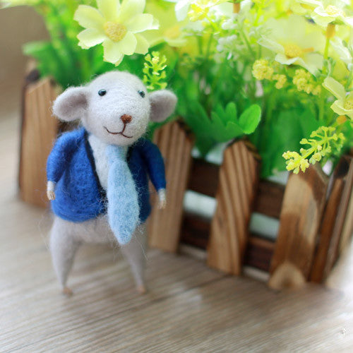 Needle Felted Felting project Wool Animals Cute Blue Suit Mouse