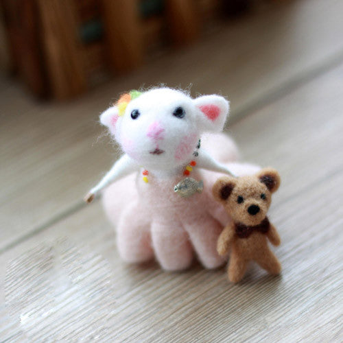 Needle Felted Felting project Wool Animals Cute Pink Mouse