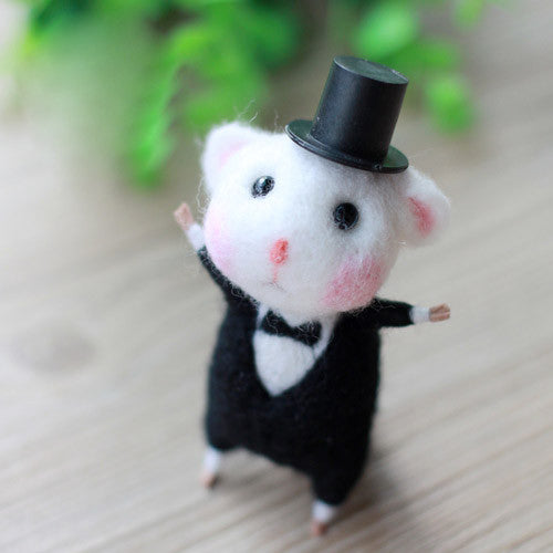 Needle Felted Felting project Wool Animals Cute Black Waiter Mouse - Feltify